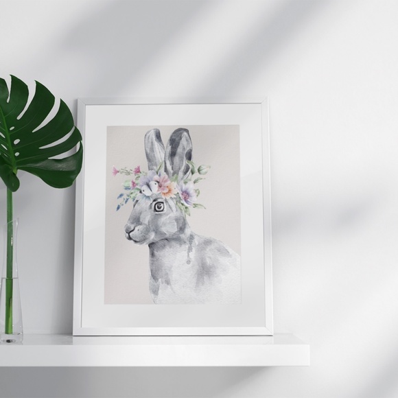 Wall Art Watercolor Bunny Print Poster Unframed - Picture 8 of 16